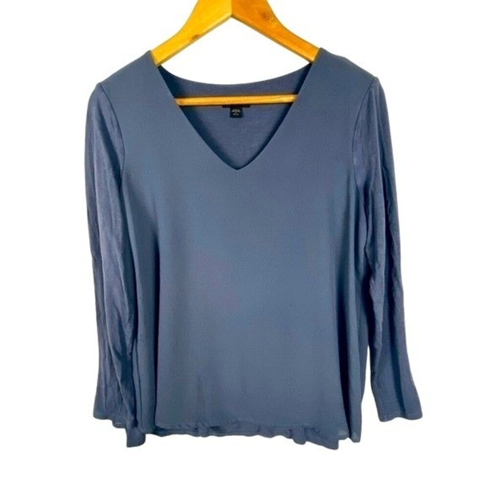 J Jill Wearever long sleeve V-neck top blouse Sz SP Petite Blue Lined Office